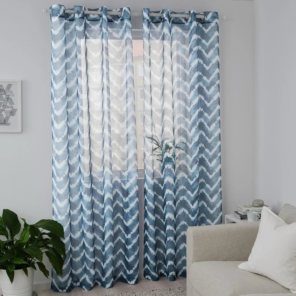IKEA SAGALILL Sheer Curtains 1 Pair Blue/white 57x98